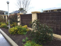 Traditional brushwood fence with capping, used in this commercial Estate
